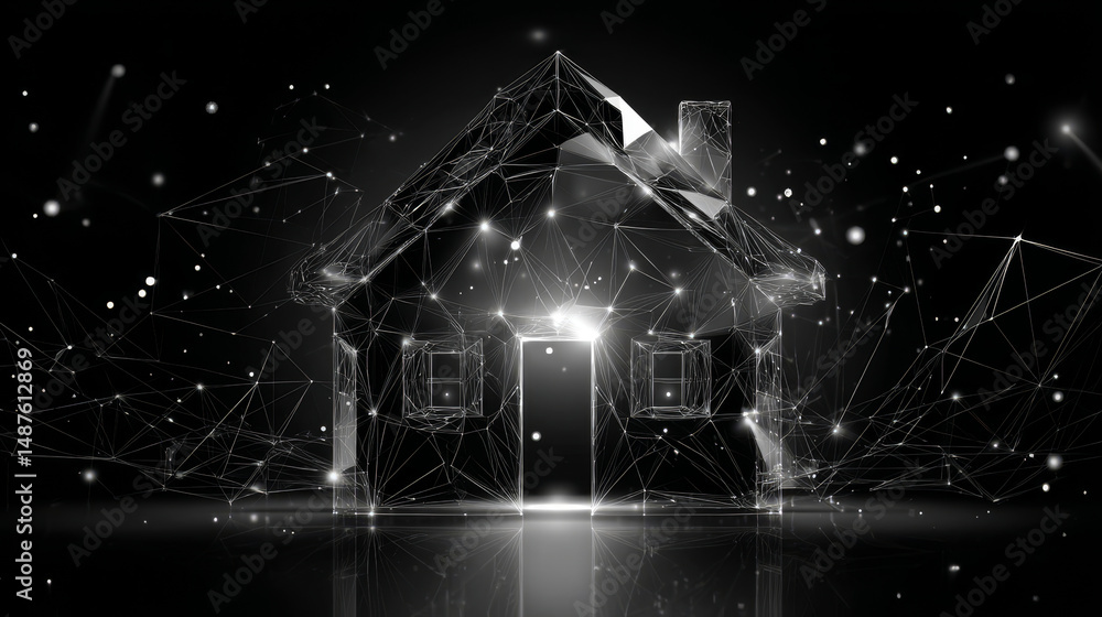 Aufkleber home security icon form lines, triangles and particle style design. illustration vector