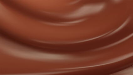 Realistic chocolate texture with swirling vortex. Smooth milk and dark Choco waves, glossy liquid pattern