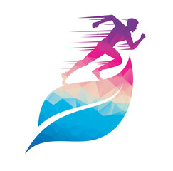 leaf runner logo concept design. Physiotherapy treatment concept vector design.