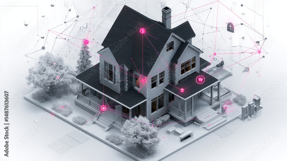 Aufkleber home security concept and from lines, triangles and particle style design. illustration vector
