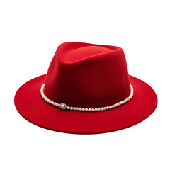 Stylish red hat with pearl accessories. PNG image, transparent background