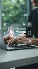 Secure Login: Protecting Data with Cybersecurity. Safe Online Access & Authentication, Laptop Security, Privacy.