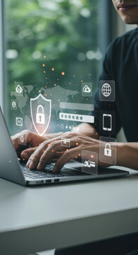 Secure Login: Protecting Data with Cybersecurity. Safe Online Access & Authentication, Laptop Security, Privacy.