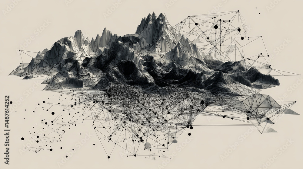 Poster maps and pin form lines, triangles and particle style design. illustration vector