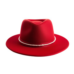 Stylish red hat with pearl detailing. PNG image, transparent background