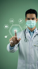 Doctor Touching Liver Icon: Healthcare Innovation, Liver Health, Medical Technology, Diagnosis, and Futuristic Medicine Concept