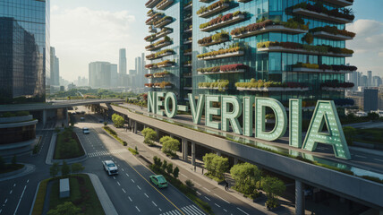 Fototapeta premium Futuristic eco-friendly city with rooftop gardens and green architecture