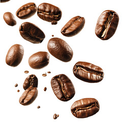 Fototapeta premium Dynamic falling coffee beans. PNG image, transparent background