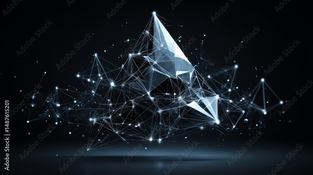 Poster internet icon form lines, triangles and particle style design. illustration vector