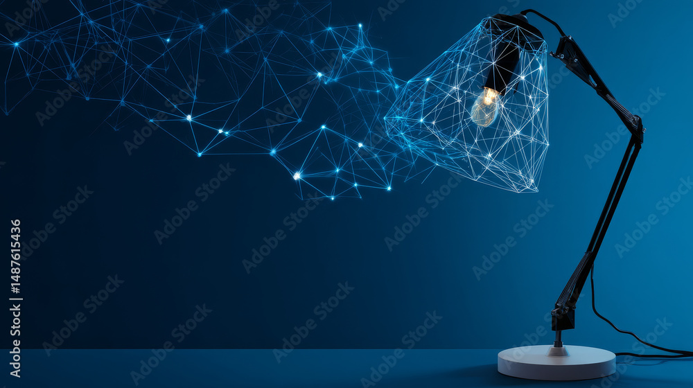 Aufkleber abstract table lamp from lines and triangles, point connecting network on blue background. illustrat