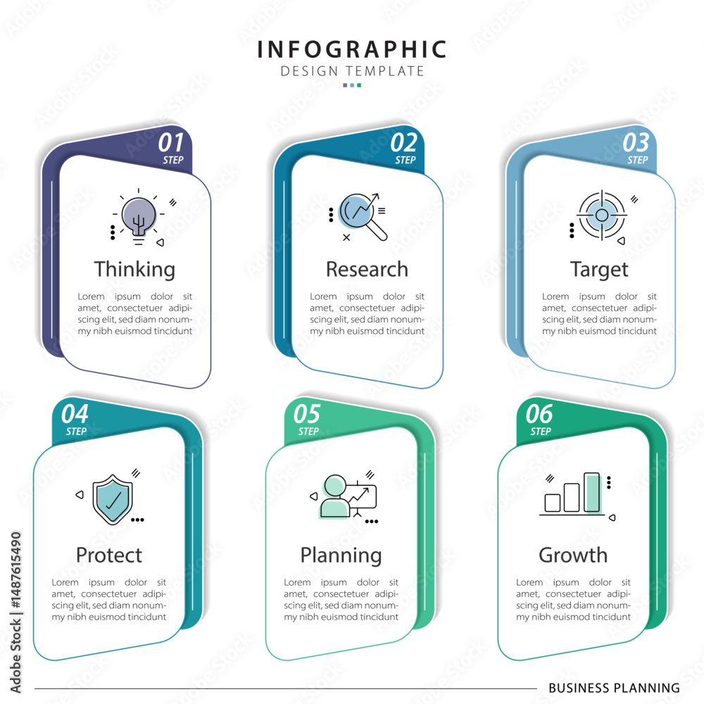 Poster infographic template. 6 step timeline journey, flat simple infographics design template. presentatio