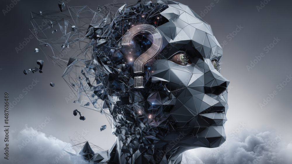 Aufkleber human head with question mark form lines, triangles and particle style design. illustration vector