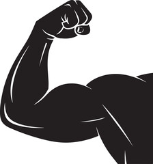 Muscular silhouette monochrome silhouette of a flexed arm, showcasing strength, power, and vitality. A powerful image of the human form, ideal for fitness, health, and body-related projects.