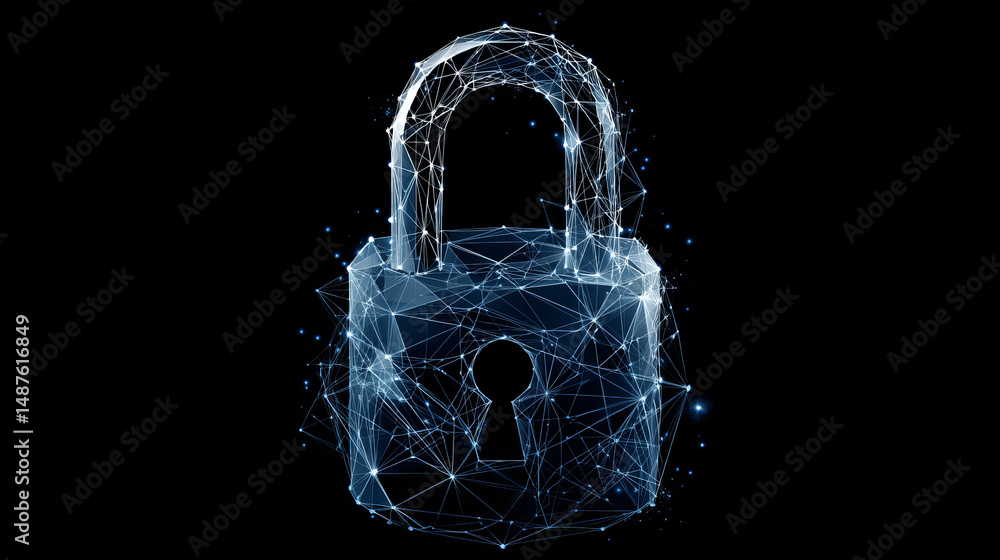 Poster lock icon form lines, triangles and particle style design. illustration vector