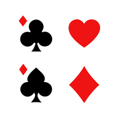 Playing Card Symbols. Isolated on white background, Card aces vector, diamonds, spades, hearts, clubs. aces of all four suits, Playing poker concept. Playing cards icon set, Gambling, Poker symbols. 
