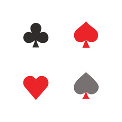 Playing Card Symbols. Isolated on white background, Card aces vector, diamonds, spades, hearts, clubs. aces of all four suits, Playing poker concept. Playing cards icon set, Gambling, Poker symbols. 

