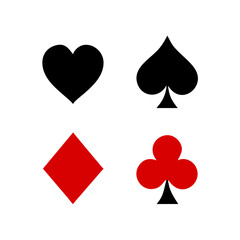 Playing Card Symbols. Isolated on white background, Card aces vector, diamonds, spades, hearts, clubs. aces of all four suits, Playing poker concept. Playing cards icon set, Gambling, Poker symbols. 
