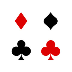 Playing Card Symbols. Isolated on white background, Card aces vector, diamonds, spades, hearts, clubs. aces of all four suits, Playing poker concept. Playing cards icon set, Gambling, Poker symbols. 
