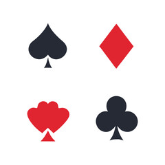 Playing Card Symbols. Isolated on white background, Card aces vector, diamonds, spades, hearts, clubs. aces of all four suits, Playing poker concept. Playing cards icon set, Gambling, Poker symbols. 
