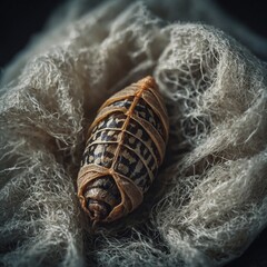 A moth pupa in silk cocoon, hibernation state, clean tone