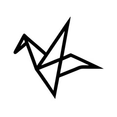 Origami crane icon, black lines, simple design, for branding
