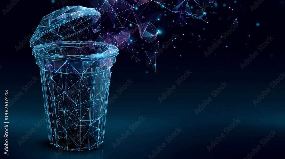 Aufkleber trash bin form lines, triangles and particle style design. illustration vector