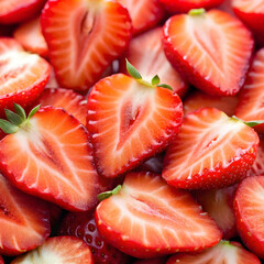 Close-up shot of fresh sliced strawberries juicy red fruit healthy snack