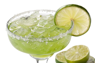 A cold, fresh mojito cocktail with lime and mint in a glass, a perfect summer refreshment, isolated on white