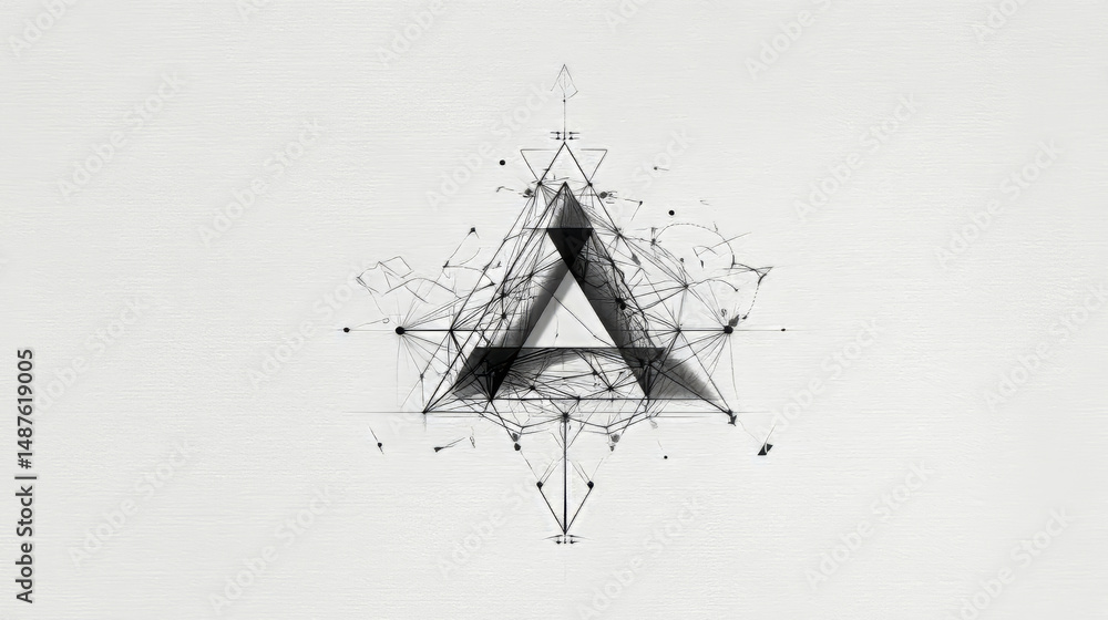 Poster writing quill signature icon form lines, triangles and particle style design. illustration vector