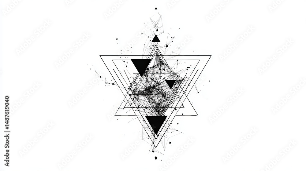 Poster writing quill signature icon form lines, triangles and particle style design. illustration vector