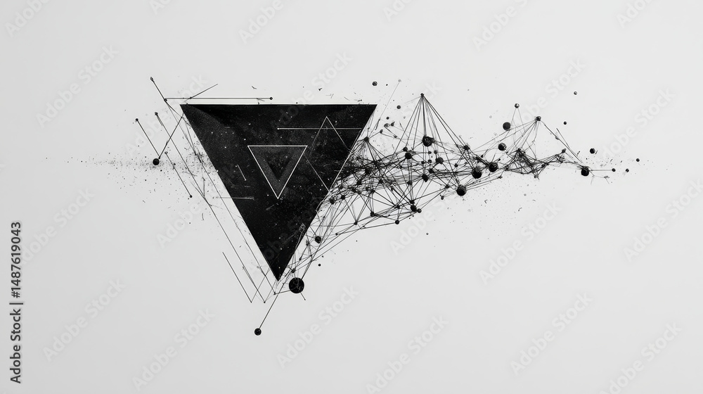 Poster writing quill signature icon form lines, triangles and particle style design. illustration vector