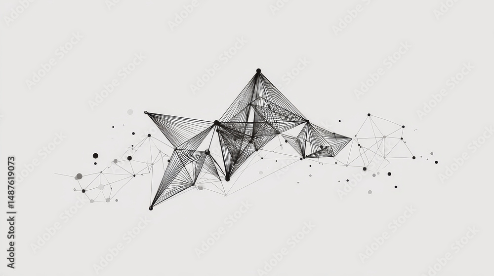 Poster writing quill signature icon form lines, triangles and particle style design. illustration vector