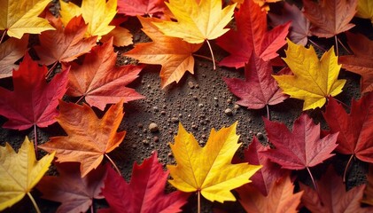 Fototapeta premium Abstract autumn leaves fallen on ground forming pattern, fall, autumn, woodland
