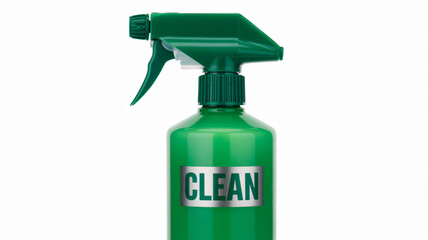 Green plastic spray bottle isolated on white background