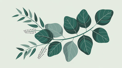 Naklejka premium Green vector set of leaves and trees natural floral design elements