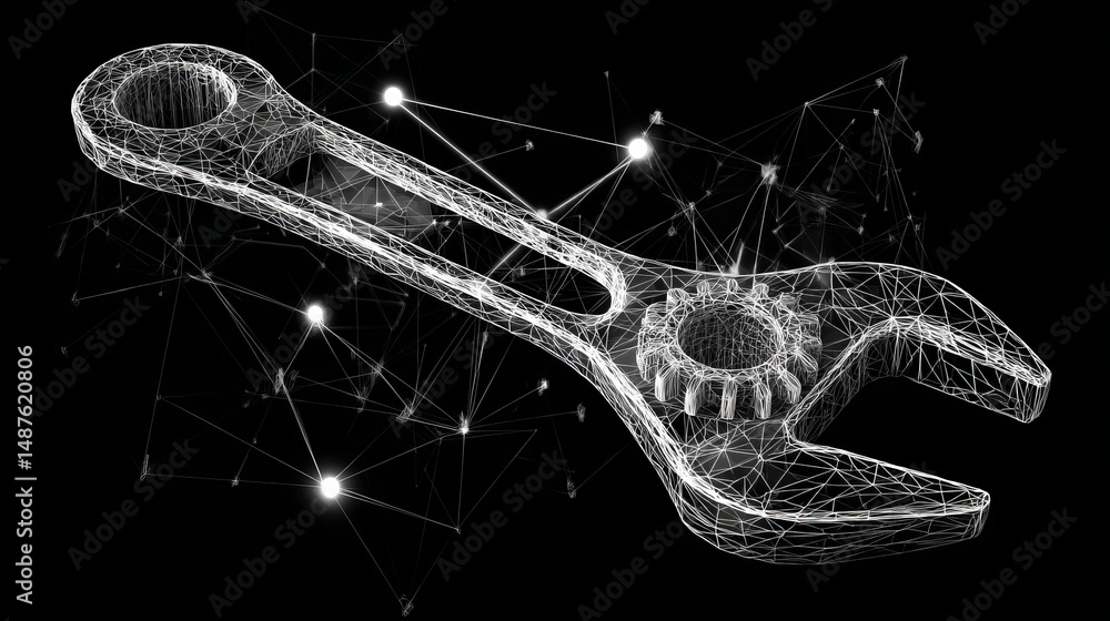 Aufkleber hand wrench and service icon from lines, triangles and particle style design. illustration vector
