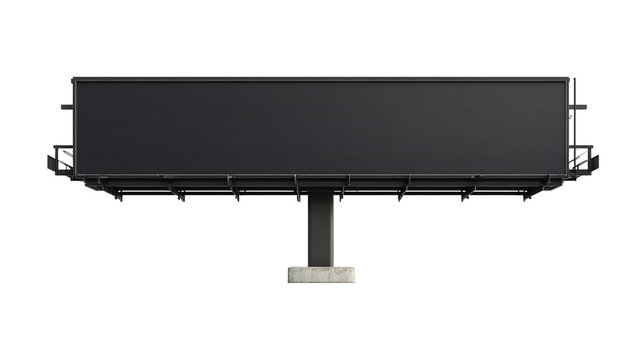 Blank digital billboard, blank horizontal billboard, standing isolated on transparent. PNG