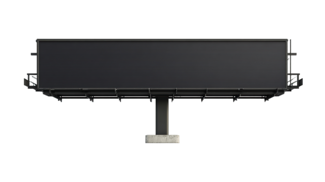 Blank digital billboard, blank horizontal billboard, standing isolated on transparent. PNG