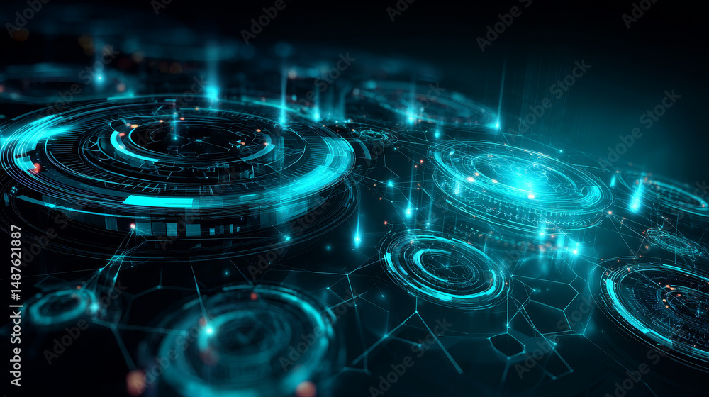 Poster abstract technology background with technology circle elements hi-tech innovation concept background