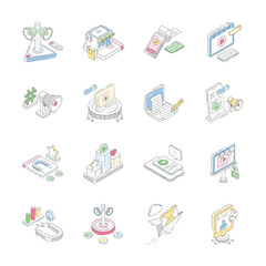 Check out latest set showing digital marketing isometric icons