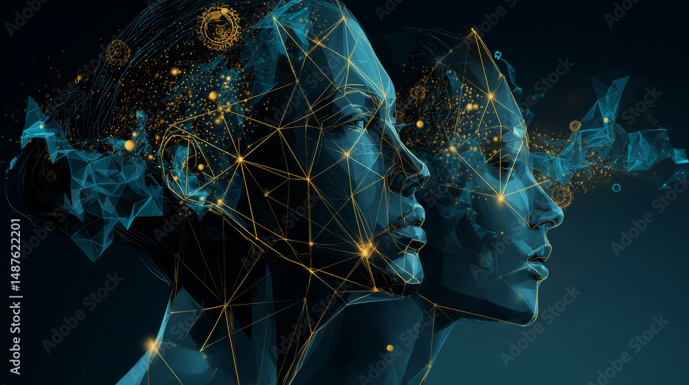 Poster customer service icon form lines, triangles and particle style design. illustration vector