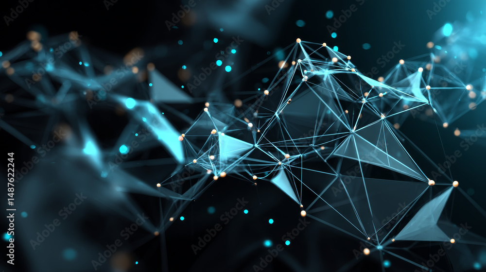 Aufkleber block chain network connections from lines, triangles and particle style design. illustration vector