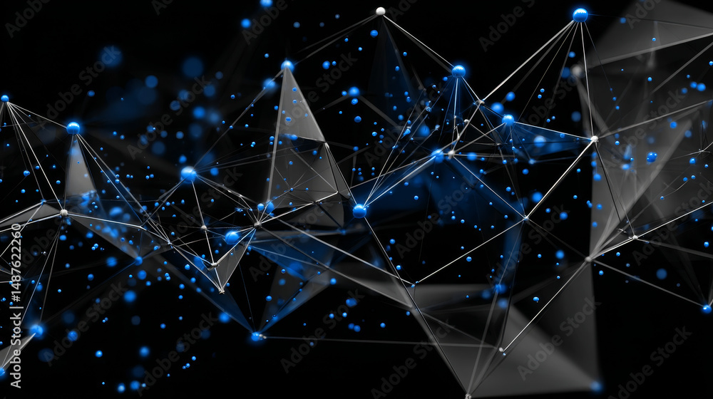 Poster block chain network connections from lines, triangles and particle style design. illustration vector