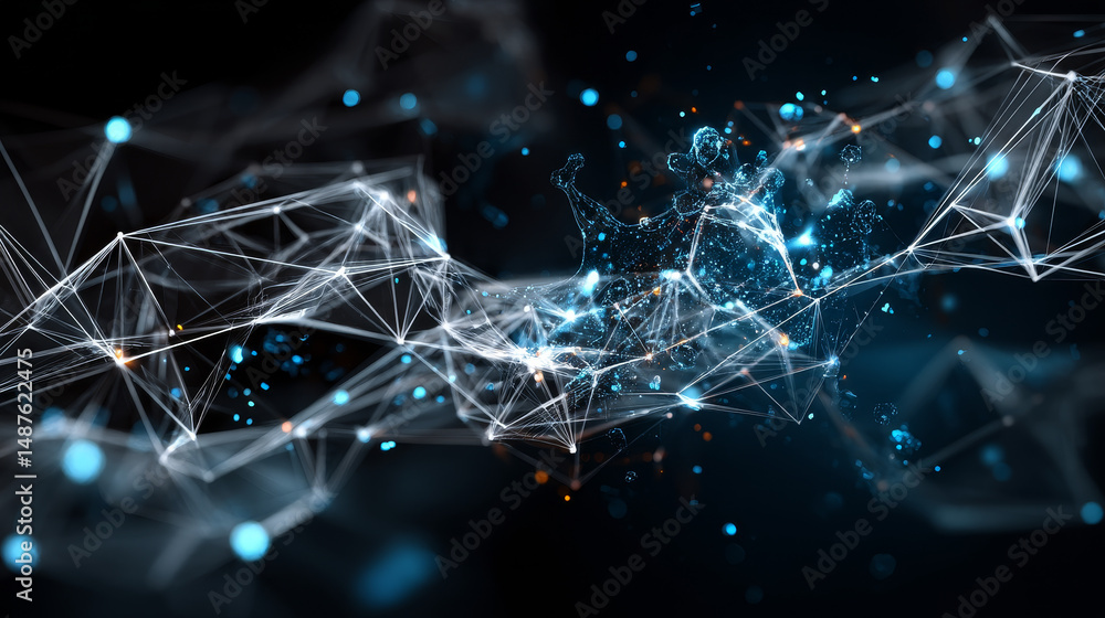 Poster blockchain network connections from lines, triangles and particle-style design. illustration vector