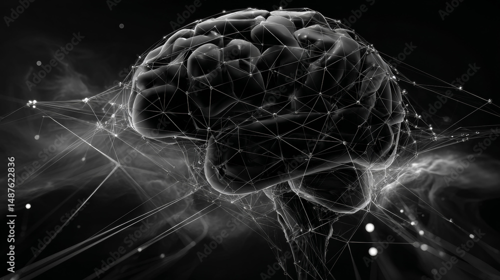 Poster abstract brain circuit lines hi technology on blue background with space for your text