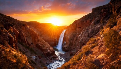 Fototapeta premium Espectacular paisaje de cañón con cascada oculta al atardecer