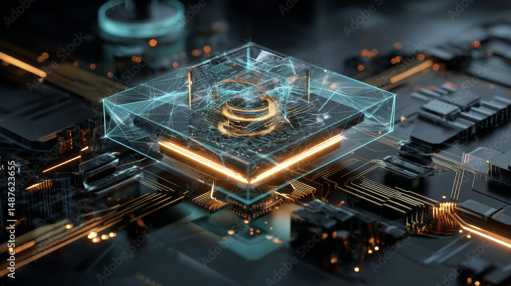Poster abstract cpu circuit board technology background. futuristic computer microchip processor. illustrat