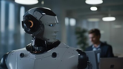 A futuristic law office where an AI contractanalysis bot seamlessly integrates with legal professionals showcasing a collaborative environment where technology and human expertise enhance