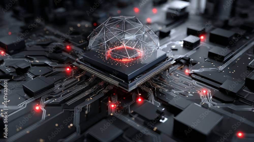 Poster abstract cpu circuit board technology background. futuristic computer microchip processor. illustrat