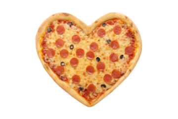 Heart shaped pizza ,isolated on white background PNG 